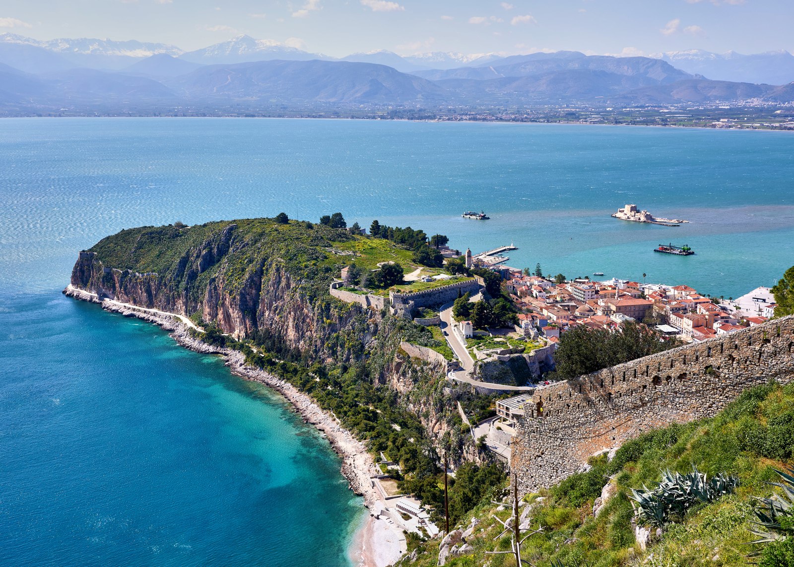 Nafplio's waterfront and historic town in Greece